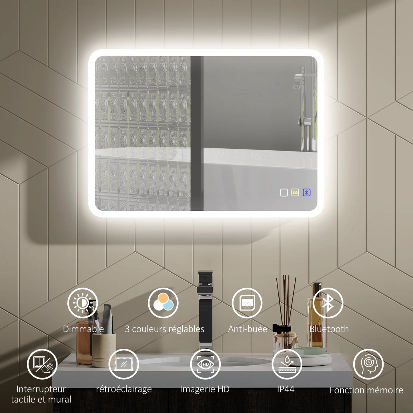 Miroir LED Bluetooth HOMCOM